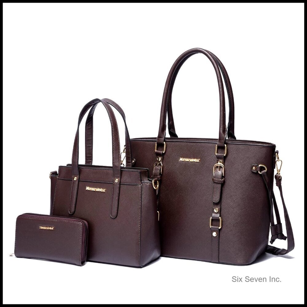 PU Leather Tote and Wallet Set Elegant Shoulder Satchel Handbag Multi-Function